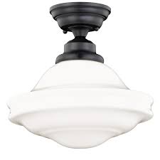 Shop Huntley Oil Rubbed Bronze Farmhouse Semi Flush Mount Ceiling Light With White Glass 12 In W X 11 75 In H X 12 In D Overstock 20906799