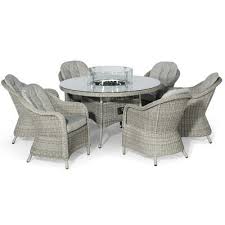 6 Seat Round Rattan Fire Pit Dining Set