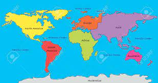 Carte Du Monde Avec Des Continents Dans Différentes Couleurs Différentes  Banque D'Images et Photos Libres De Droits. Image 93556667