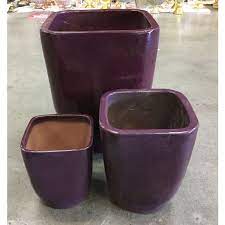 3pcs Set Ceramic Square Purple Color Pots