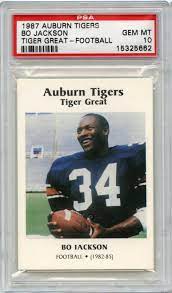 But, even though the bo jackson rookie card is unparalleled by any other player in the set, that doesn't mean there's nothing else to love here. Lot Detail 1987 Auburn Tigers Greats Bo Jackson Football Rc Rookie Card Psa 10 Gem Mint Pop 3