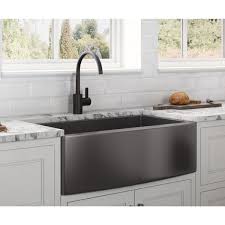 You're no longer limited to matching your kitchen sink with stainless steel appliances. Ruvati Farmhouse Apron Front Stainless Steel 33 In Single Bowl Kitchen Sink In Gunmetal Black Matte Rvh9733bl The Home Depot