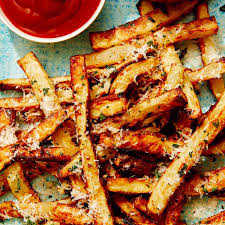 air fryer french fries spoon fork bacon
