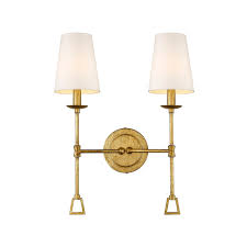 Shop Modern Two 2 Light Wall Sconce With Shade In Antique Gold On Sale Overstock 29820743