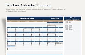 workout calendar template in excel