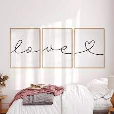 Set Of 3 Love Print Bedroom Wall Art