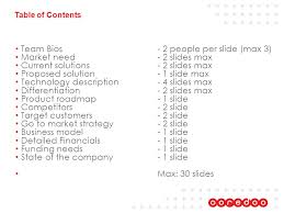 A business plan outline like the one below, will put you on a straight course to starting and finishing does your busness plan really need a table of contents? Business Plan Template Table Of Contents Team Bios 2 People Per Slide Max 3 Market Need 2 Slides Max Current Solutions 2 Slides Max Proposed Solution Ppt Download