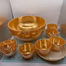 vintage carnival glass punch bowl set