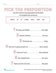 Pick The Preposition Worksheet Education Com