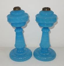 lot art antique blue milk glass lamps
