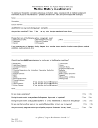Medical History Questionnaire Integrated Sports Medicine And