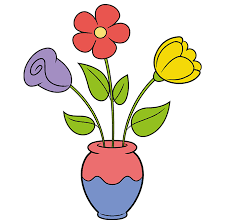 how to draw simple flowers in a vase