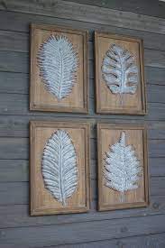 4 Piece Wood Framed Metal Leaves Wall