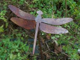 Rusted Metal Dragonfly Garden Stake