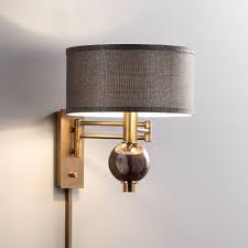 360 Lighting Modern Swing Arm Wall Lamp Painted Polished Brass Plug In Light Fixture Dark Taupe Drum Shade For Bedroom Living Room Walmart Com Walmart Com