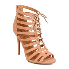 New Women Qupid Ara 168 Faux Suede Peep Toe Lace Up Strappy Cage Stiletto Sandal