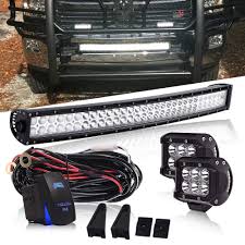 Dot 32 Inch 180w Curved Led Light Bar 2pcs 4 Inch 18w Cube Pods Driving Lights W Rocker Switch Wiring Harness For Offroad Boat Suv Atv Golf Cart Utv Truck Jeep