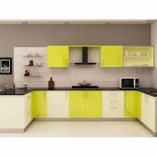 yellow modular kitchen cabinet