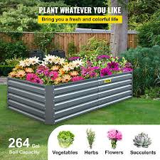 Vevor 80 In X 40 In X 19 In Raised Garden Bed Galvanized Steel Planter Box Gray Raised Planter Boxes For Growing Vegetables Gray 40 80