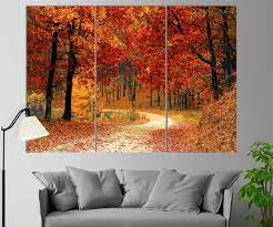 Red Fall Forest Canvas Art Autumn Wall