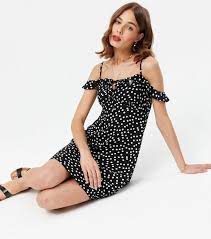 Discover the latest trends at new look. Black Spot Frill Cold Shoulder Dress New Look
