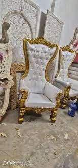golden high back wooden wedding chair