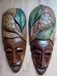 Haitian Wooden Masks Wall Masks Pair