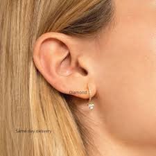 Diamond Huggie Hoop Earrings With