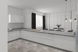 The sophisticated high gloss look you can't get from a traditional cabinet shop. Open U Shaped High Gloss White Simple Kitchen Cabinets Design