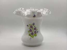 Fenton Milk Glass Vase Silver Crest