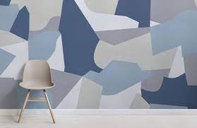 Blue Gray Camo Shapes Wallpaper Mural