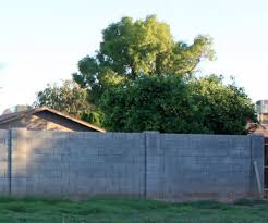 concrete block wall in backyard pic