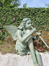 Bronze Fairy With Flute Garden Art