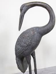 Large Antique Bronze Cranes Pair New