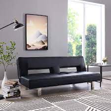 Homestock Black Futon Sofa Bed Faux Leather Futon Couch Modern Convertible Folding Sofa Bed Couch With Chrome Legs Reclining Couch
