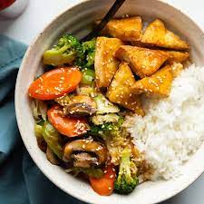 vegan tofu vegetable teriyaki stir