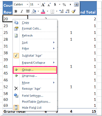 how to group by age in pivot table