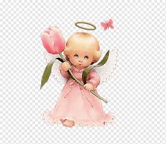 angel holding pink tulip ilration
