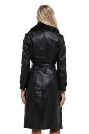 Womens Black Leather Long Trench Coat