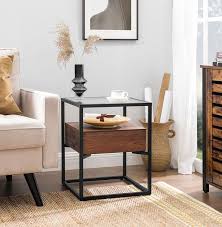 Glass Top Small Side Table With Drawer