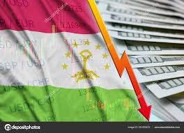 Tajikistan Flag And Chart Falling Us Dollar Position With A