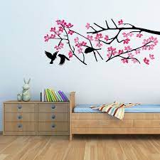 Living Room Branch Pink Wall Sticker