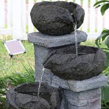 Sunnydaze Cascading Stone Bowls Solar Power Water Fountain With Led