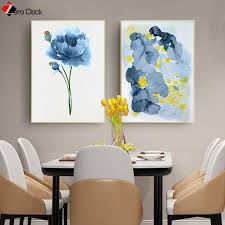 Modern Blue Yellow Abstract Flower Wall
