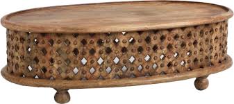 Oval Tribal Carved Wood Coffee Table