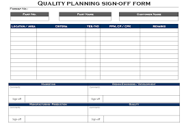 Quality Planning Sign Off Form Format Samples Word