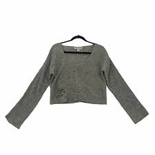 Wildfox Sweater Womens XS Gray Cropped Ripped Distressed Speckled Terra Pullover | eBay