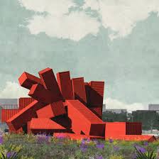sculptural shipping container building