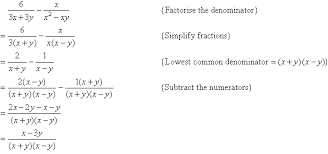 Subtraction Of Algebraic Fractions