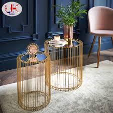 Set Of 2 Round Gold Cage Table Mirror